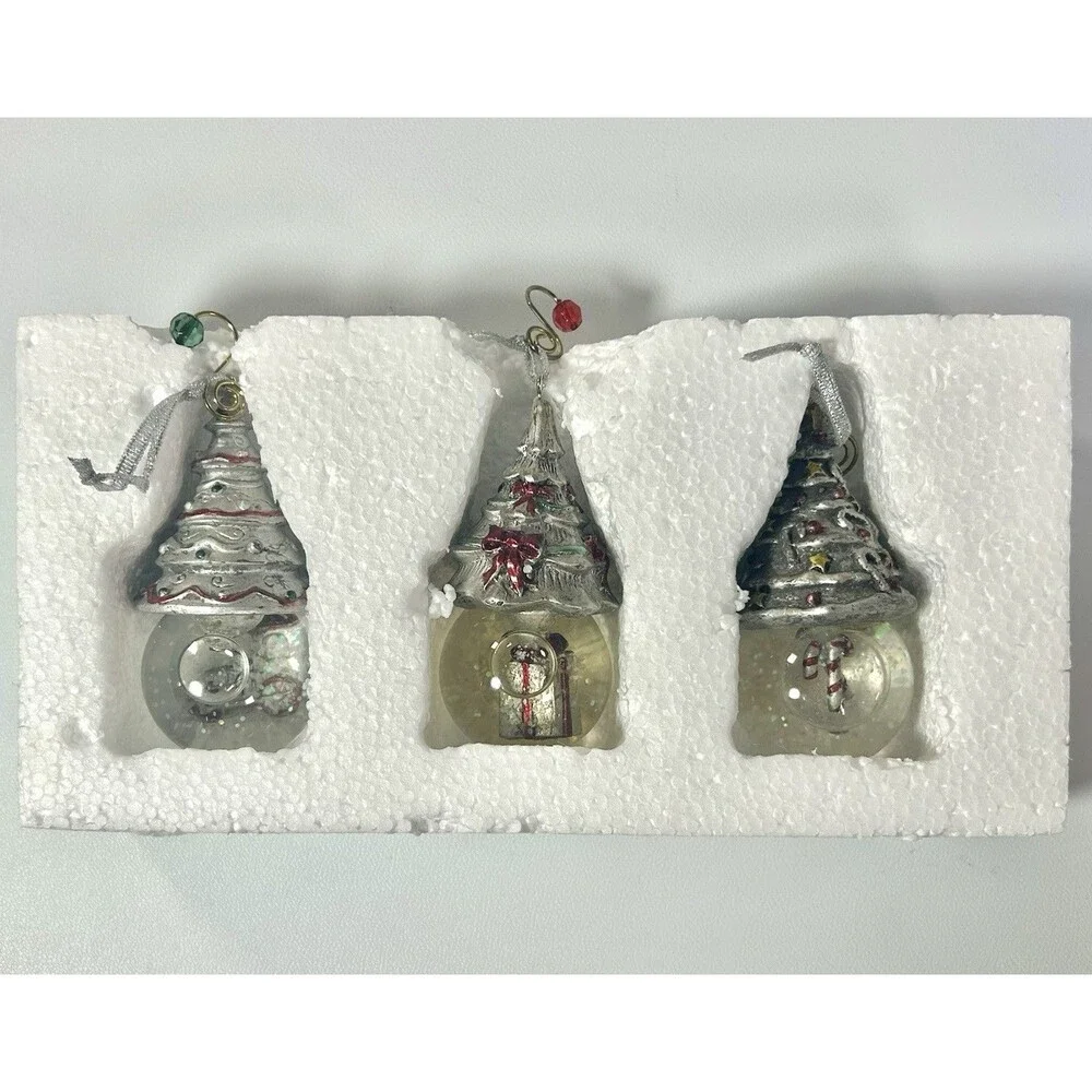 Snow Globe Ornaments Holiday Wishes Set of Three Christmas Tree By Towle